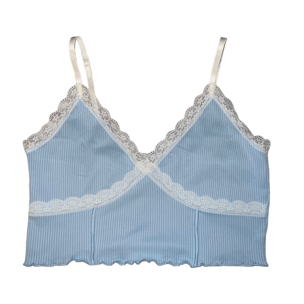 (L) H&M Cropped Top, lace, spaghetti strap, stretch, like new